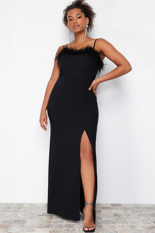 Strapless weaving plus size evening dress - black