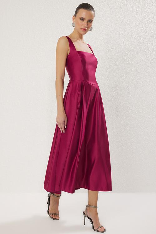 A-Line Satin Woven Elegant Evening Prom Dress - plum