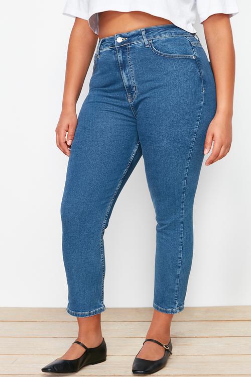 High waist crop stretch skinny denim jeans - blue