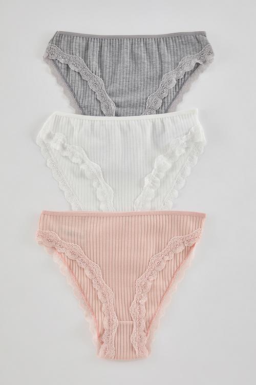 3-pack ribbed lace classic knitted panties - multi
