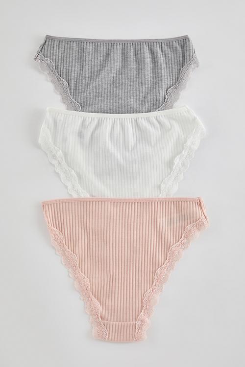 3-pack ribbed lace classic knitted panties - multi