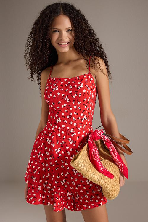 Floral Woven Jumpsuit - Red