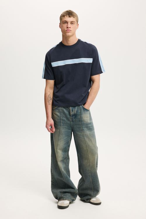 Cropped Fit Panel T-Shirt - True Navy Contrast