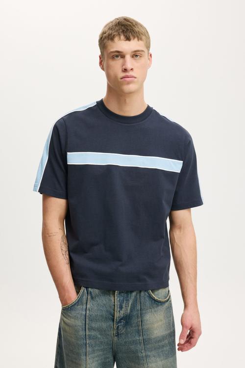 Cropped Fit Panel T-Shirt - True Navy Contrast