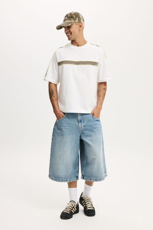 Cropped Fit Panel T-Shirt - Vintage White Contrast
