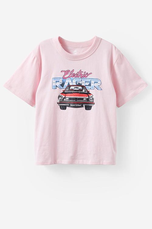 Poppy oversize graphic print tee - tea party pink/racer motto