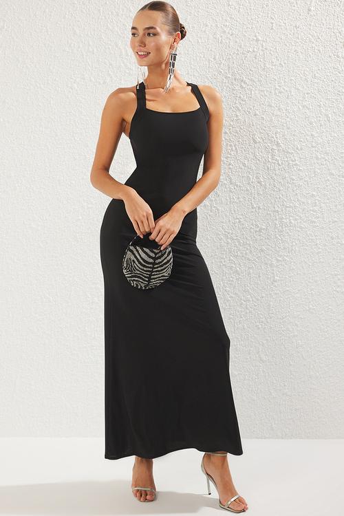 Bodycon knitted maxi elegant evening dress - black