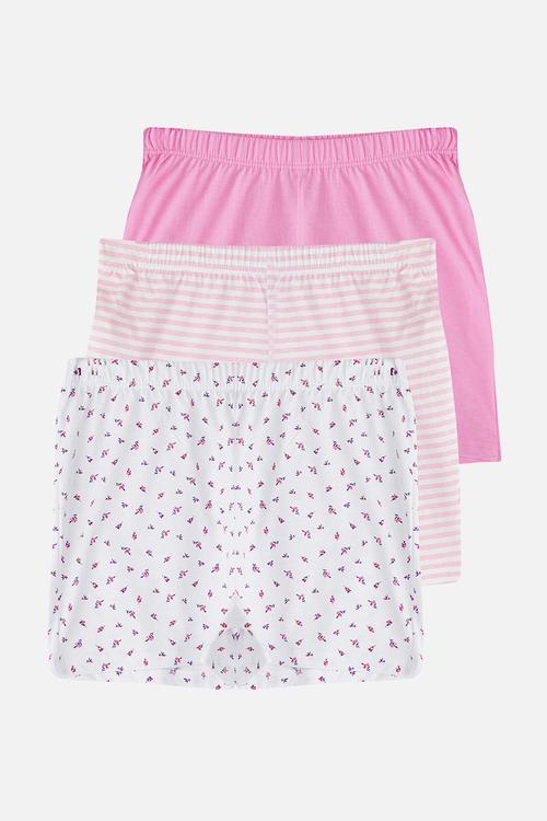 3-pack 100% cotton floral and striped knitted pajama bottoms - pink