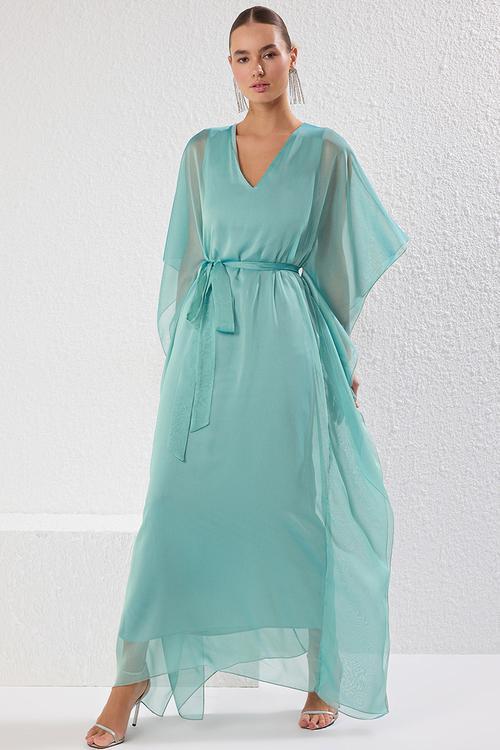 V Neck Chiffon Woven Maxi Chic Evening Prom Dress - mint