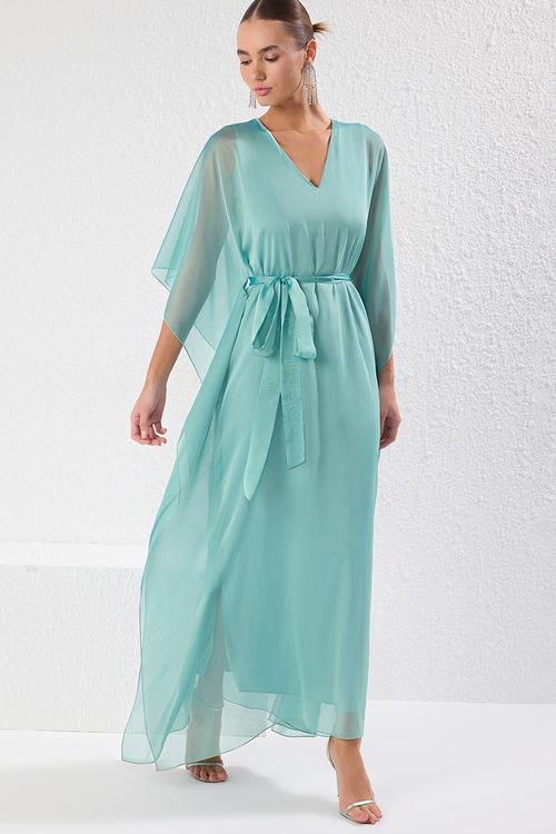 V Neck Chiffon Woven Maxi Chic Evening Prom Dress - mint