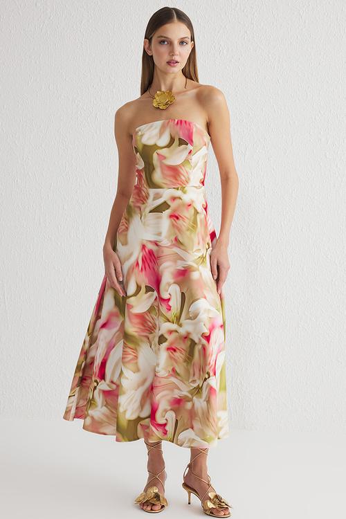 A-Line Strapless Woven Dress - Multi