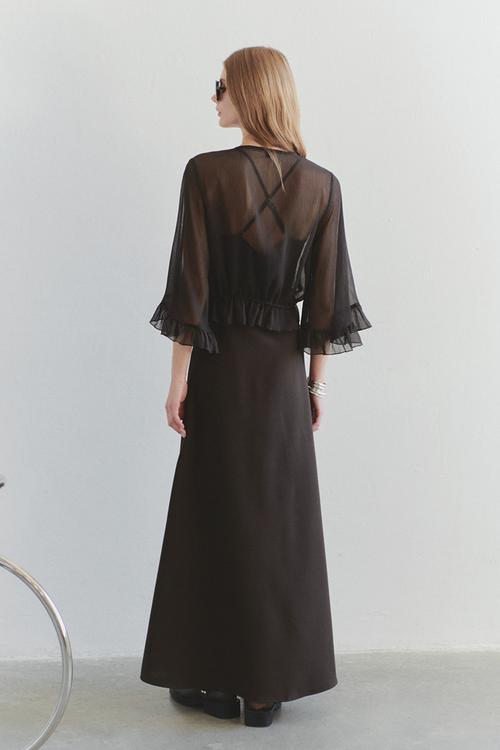  Dark Brown Yoryo Chiffon Detailed Evening Dress - Dark brown