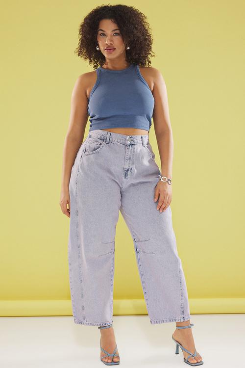 High waist baggy fit plus size jeans - light blue