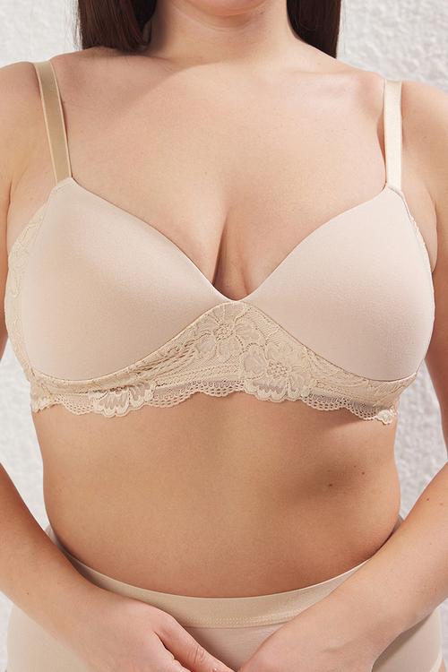 Soft comfortable flexible lace back plus size bra - skin