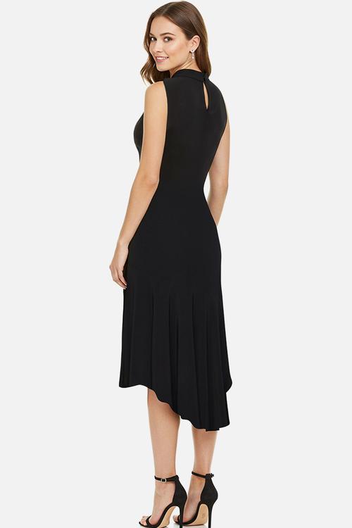 Ruffle detailed knitted elegant evening dress - black
