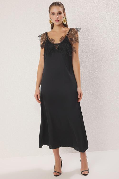 Lace Shoulder Detail Dress - black