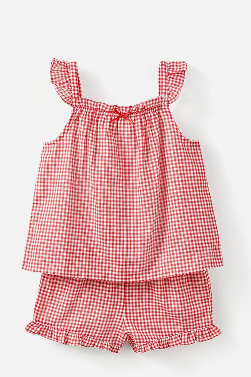 Kids babydoll pj set family christmas - varsity red/gingham