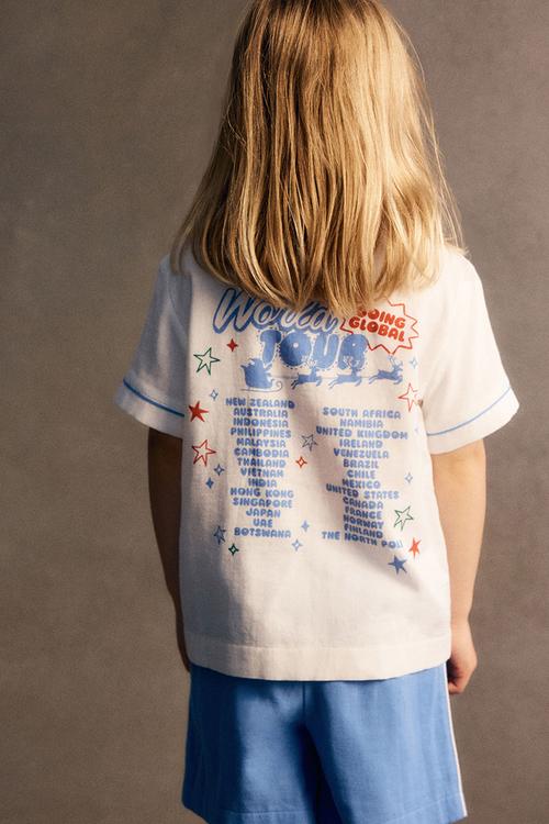 Kids woven pj set family christmas - blue bonnet/rudolph s world tour