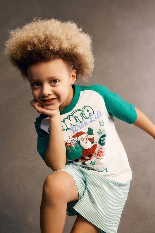 Kids boxer pj set family christmas - deep mint pinstripe/santa wish list