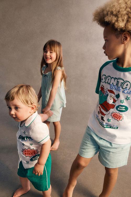 Baby woven pj set family christmas - deep mint/santa wish list