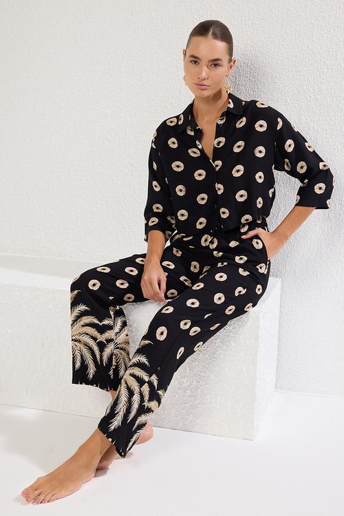 Tropical Patterned Shirt Trousers Beach Set