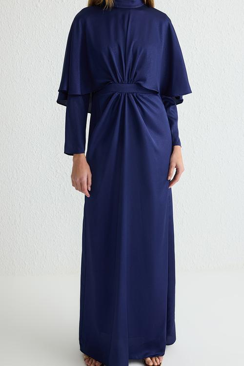  Satin Woven Evening Dress - Navy blue