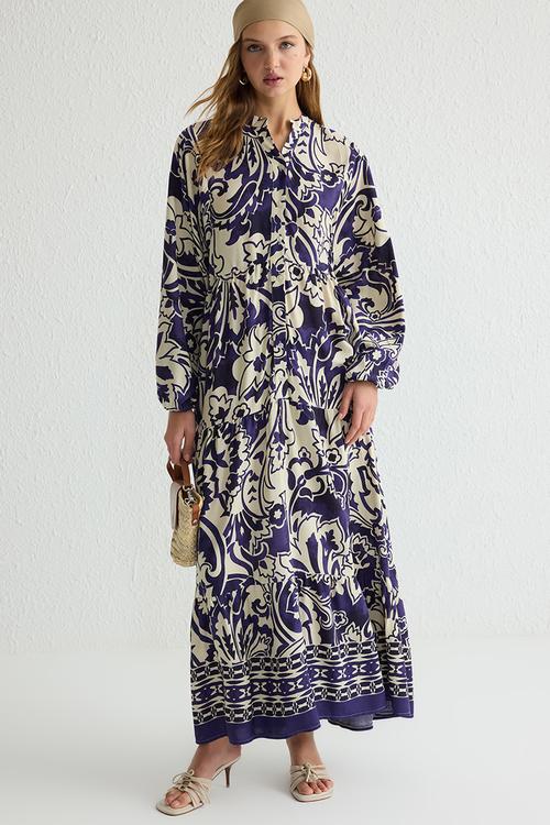 Patterned Viscose Woven Dress - Purple