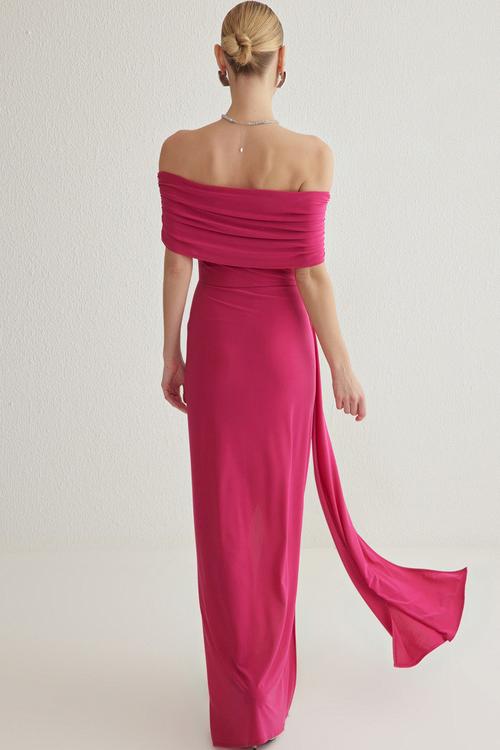 Off-the-Shoulder Knitted Dress - Fuchsia