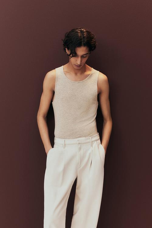 Slim fit vest top - beige marl