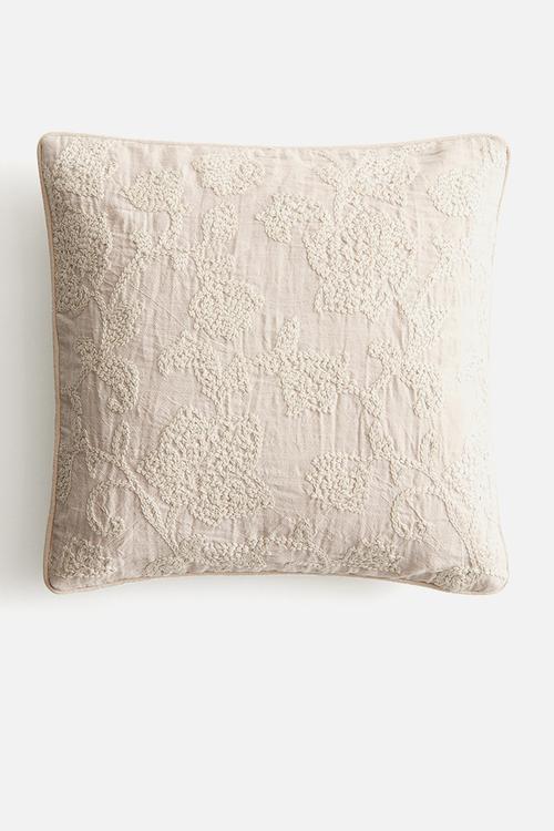 Embroidered cushion cover - light beige