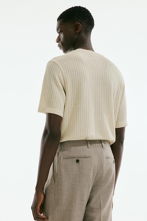 Regular fit rib-knit t-shirt - light beige