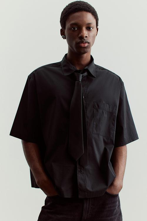 Oversized fit short-sleeved shirt - black