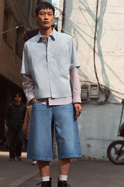 Oversized fit short-sleeved shirt - blue striped 