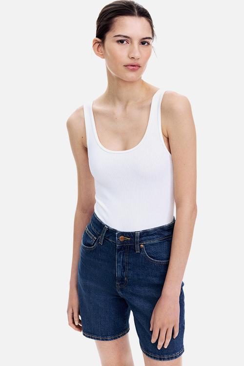 High-waisted denim shorts - denim blue
