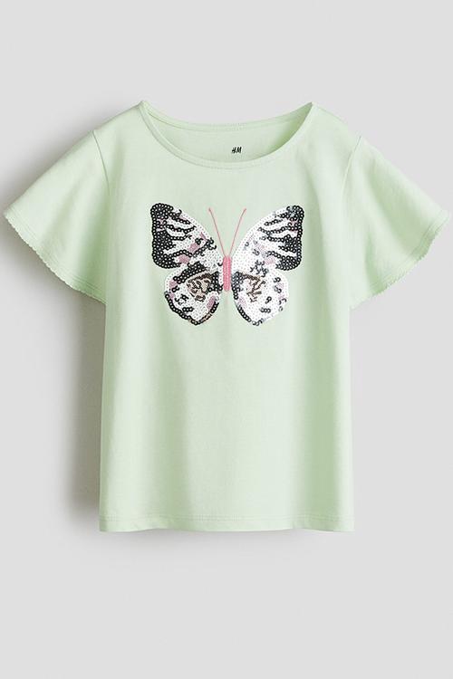 Sequin-motif top - light green/butterfly