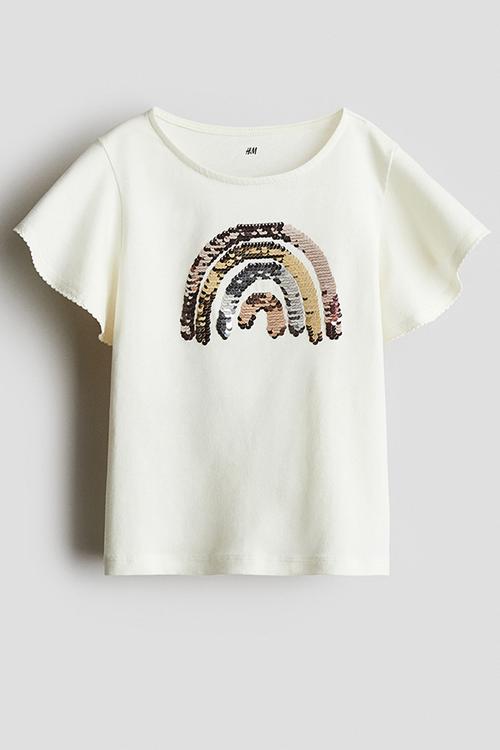 Sequin-motif top - white rainbow