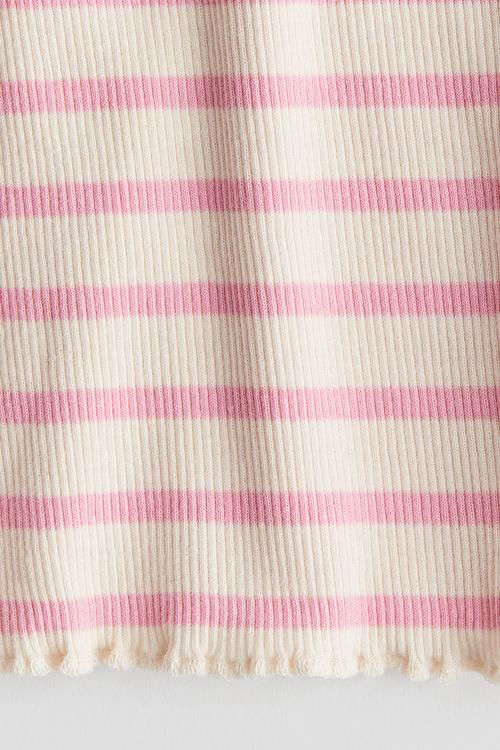 Long-sleeved jersey top - cream striped 