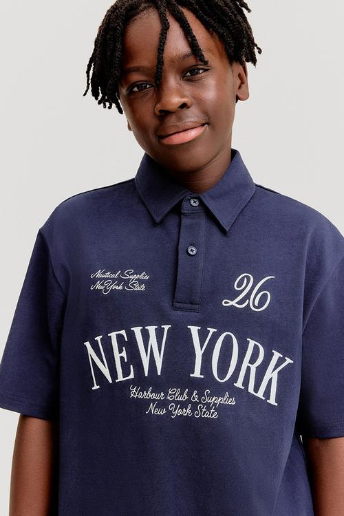 Text-motif polo shirt - navy blue new york 