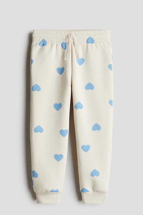 Brushed-inside joggers - cream hearts