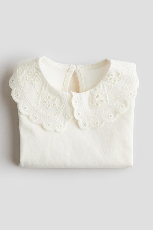 Broderie-anglaise-collared top - cream