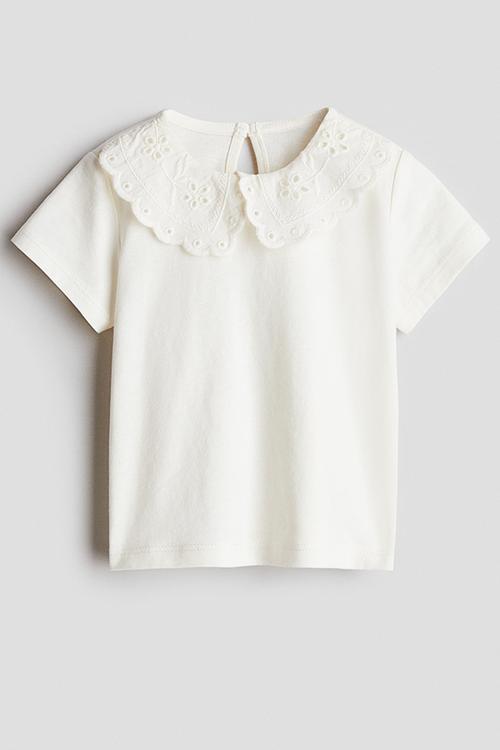 Broderie-anglaise-collared top - cream