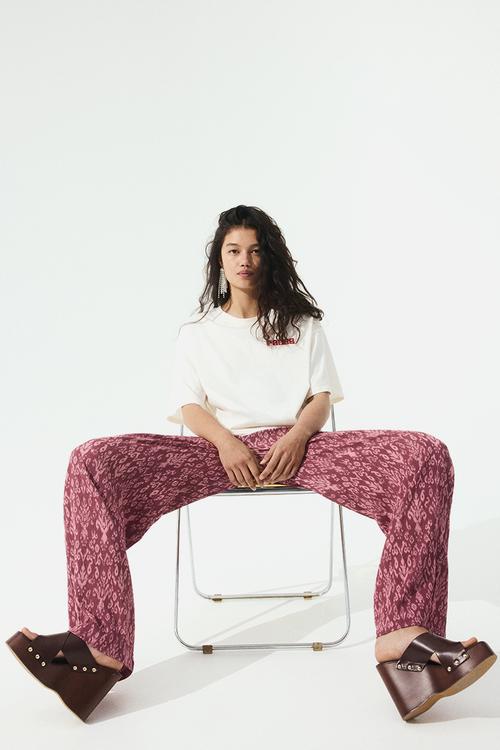Drawstring trousers - dark pink/patterned