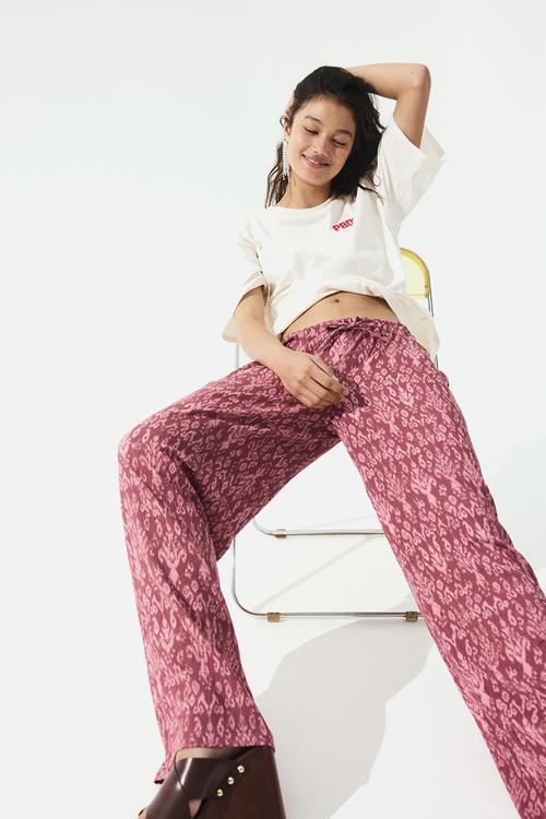 Drawstring trousers - dark pink/patterned