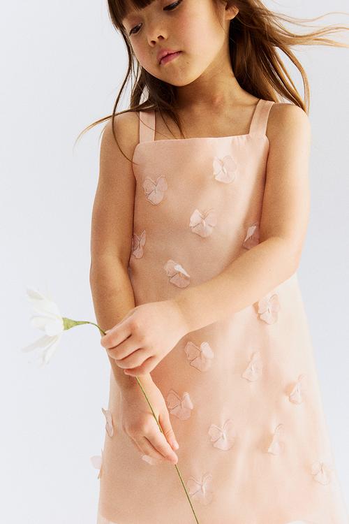 Appliquéd organza dress - peach