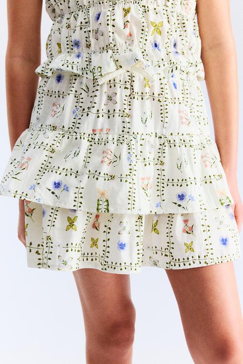 Printed tiered skirt - white floral