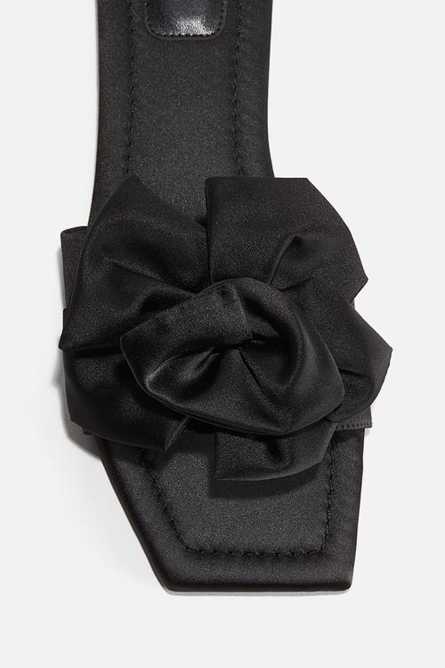 Appliquéd satin sandals - black