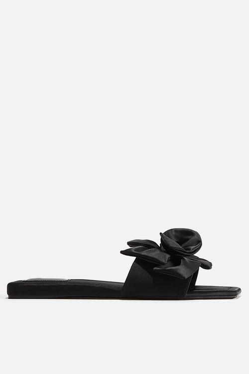 Appliquéd satin sandals - black