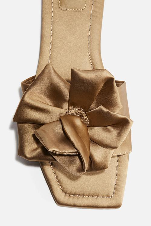 Appliquéd satin sandals - beige