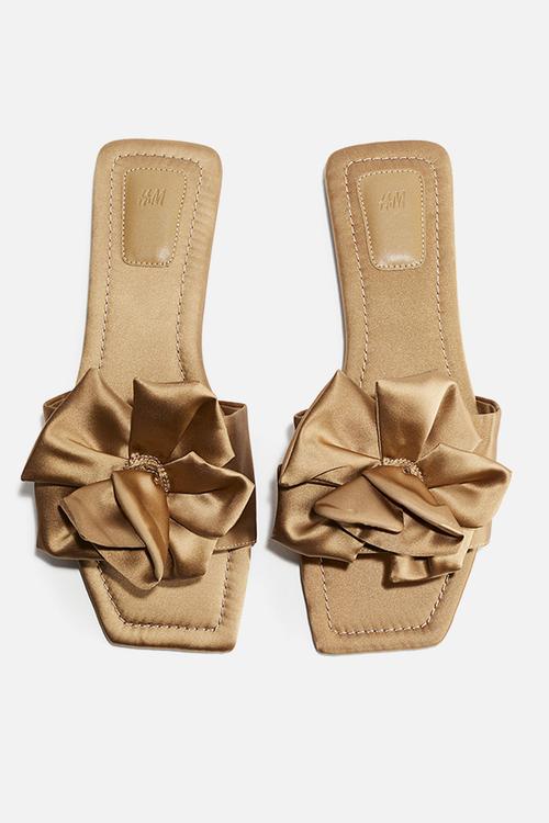Appliquéd satin sandals - beige