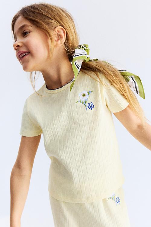 Pointelle jersey top - light yellow flower